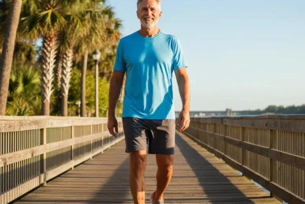 Man enjoying a pain-free walk after non-surgical arthritis knee treatment in Port Orange.