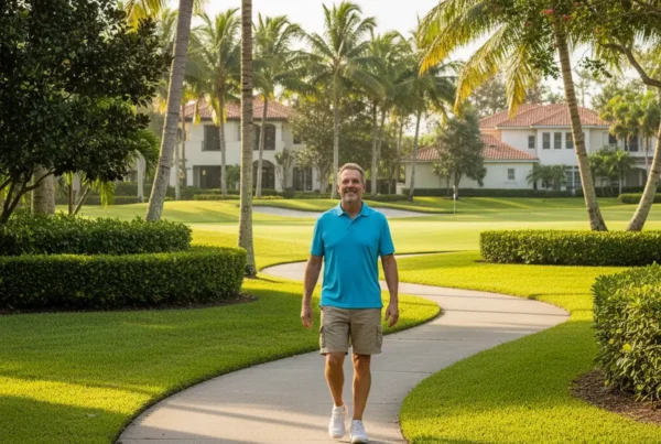 Man enjoying a walk in a Dr. Phillips park after successful knee pain treatment.