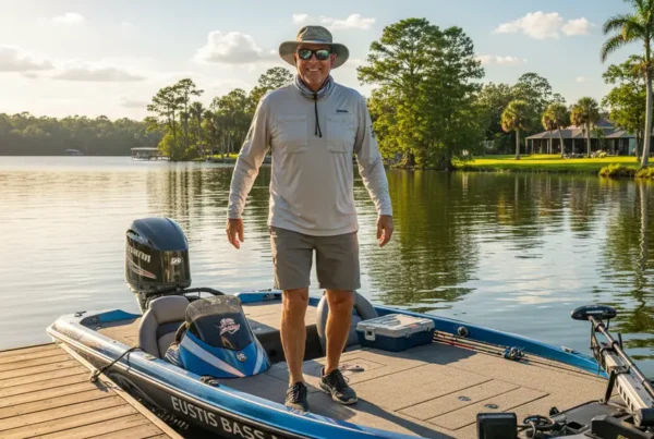 Man smiling and stepping onto a boat, enjoying non-surgical knee pain relief in Eustis.