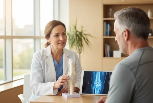 A doctor discusses non-surgical knee pain treatment options with a patient in Ocoee, FL.