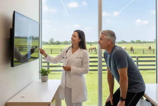 Medical professional discussing stem cell therapy for knee pain with a patient in Ocala.