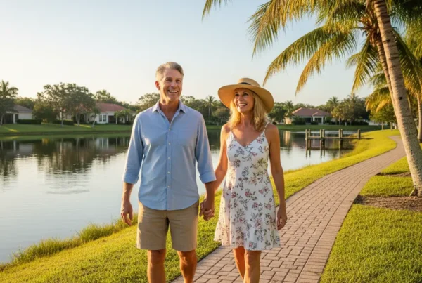 Couple enjoying a walk by a lake in Windermere after successful stem cell therapy.