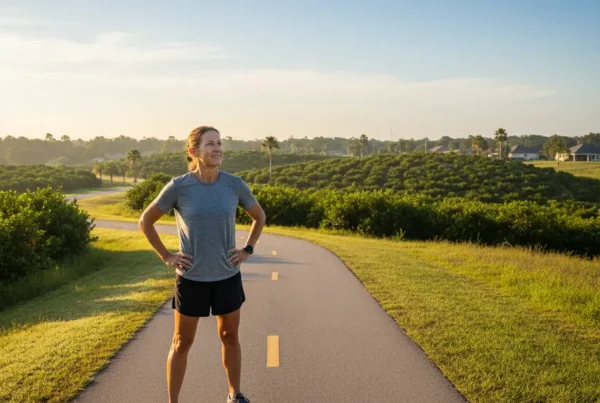 Runner standing on a hilly trail in Clermont, Florida, after receiving stem cell therapy.